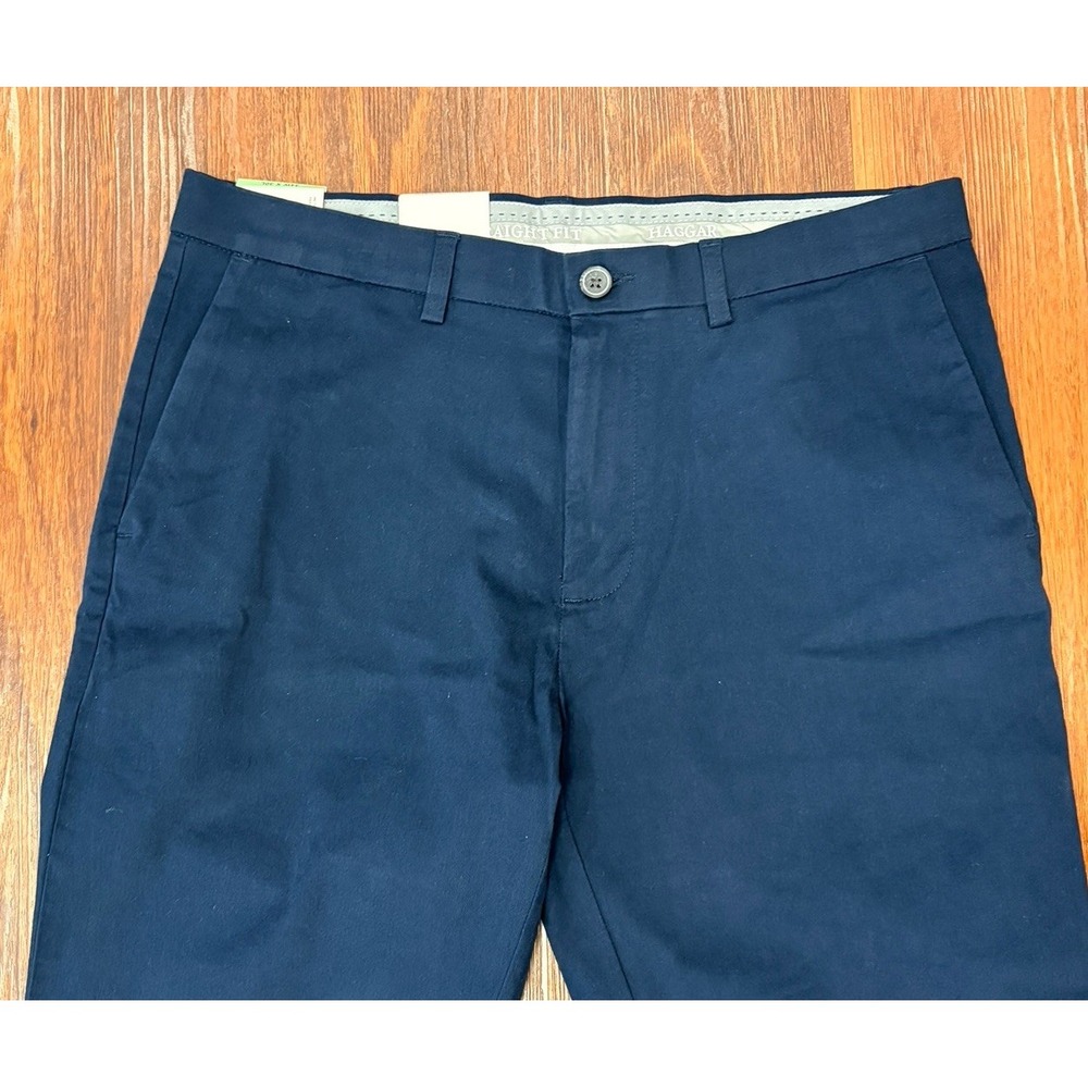 NEW Haggar Straight Fit Mens Pants 34W x 30L Waistband Navy Premium Soft Stretch - Picture 3 of 14